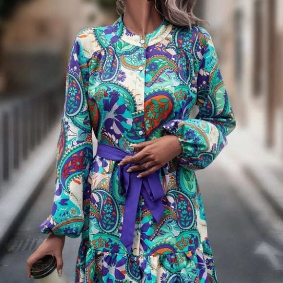 Blue Preppy Womens Paisley Print mini Dress - Picture 5 of 5